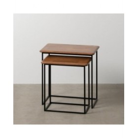 Tavolo aggiuntivo LAGOM Nero Naturale Ferro Legno d'albero della gomma 60 x 40 x 60 cm 50 x 35 x 53 cm 2 Pezzi (2 Unità)