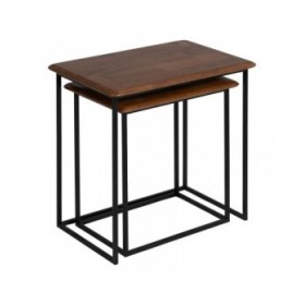 Tavolo aggiuntivo LAGOM Nero Naturale Ferro Legno d'albero della gomma 60 x 40 x 60 cm 50 x 35 x 53 cm 2 Pezzi (2 Unità)