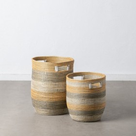 Set di Cesti 38 x 38 x 50 cm Naturale Grigio Fibra naturale (2 Pezzi)
