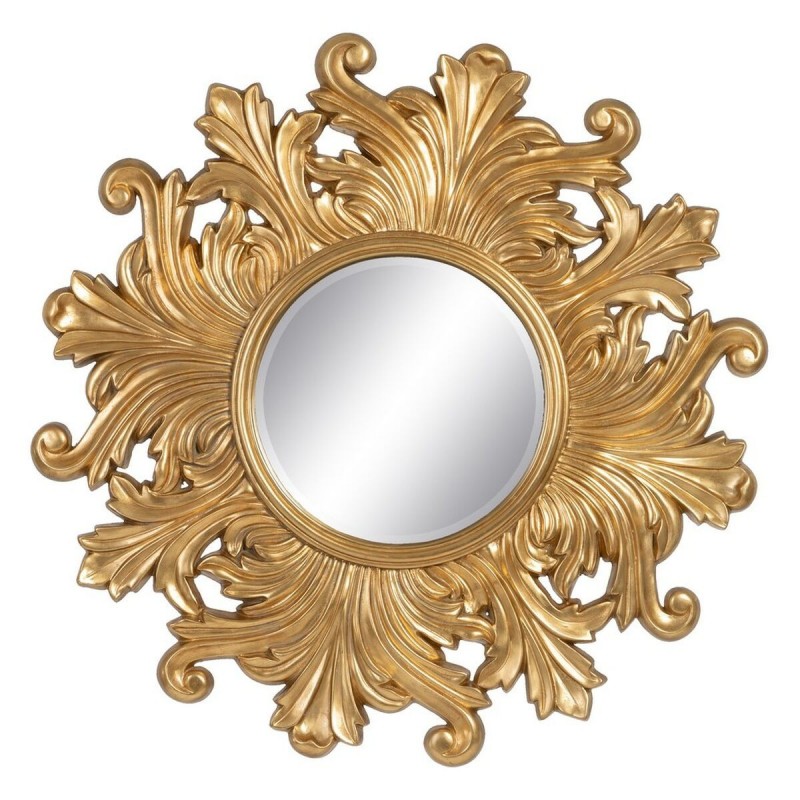 Specchio da parete 114 x 4,5 x 114 cm Cristallo Dorato Legno