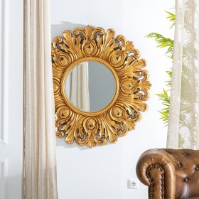 Specchio da parete 108 x 3,5 x 108 cm Cristallo Dorato Legno
