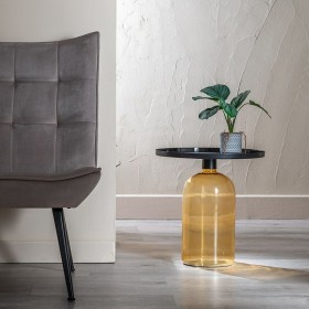 Tavolo aggiuntivo 45 x 45 x 47 cm Cristallo Nero Metallo Ambra
