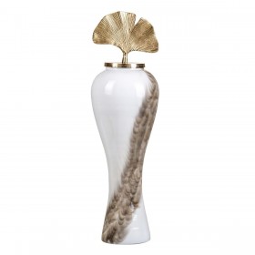 Vaso 25 x 25 x 84 cm Cristallo Dorato Metallo Bianco