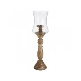 Portacandele Naturale Legno Cristallo 20 x 20 x 76 cm