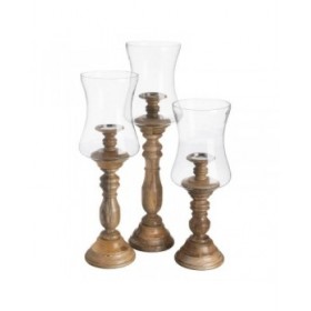 Portacandele Naturale Legno Cristallo 20 x 20 x 57 cm