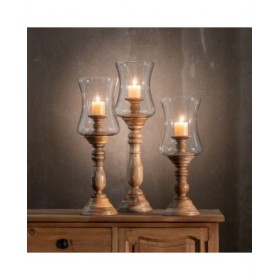 Portacandele Naturale Legno Cristallo 20 x 20 x 57 cm
