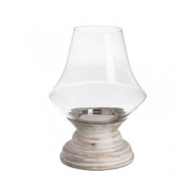 Portacandele Bianco Legno Cristallo 28 x 28 x 38 cm