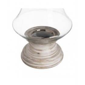 Portacandele Bianco Legno Cristallo 28 x 28 x 38 cm