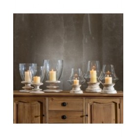 Portacandele Bianco Legno Cristallo 28 x 28 x 38 cm