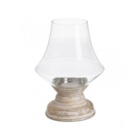 Portacandele Bianco Legno Cristallo 23 x 23 x 34 cm