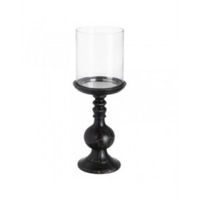 Portacandele Nero Legno Cristallo 23 x 23 x 58 cm