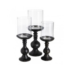 Portacandele Nero Legno Cristallo 23 x 23 x 58 cm