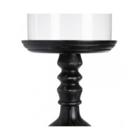 Portacandele Nero Legno Cristallo 23 x 23 x 58 cm