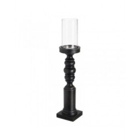 Portacandele Nero Legno Cristallo 12 x 12 x 62 cm