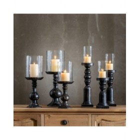 Portacandele Nero Legno Cristallo 12 x 12 x 62 cm