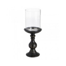Portacandele Nero Legno Cristallo 18 x 18 x 47 cm
