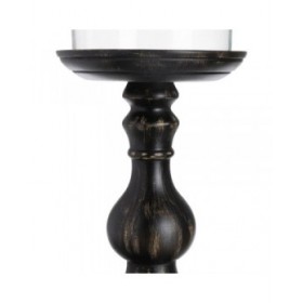 Portacandele Nero Legno Cristallo 18 x 18 x 47 cm