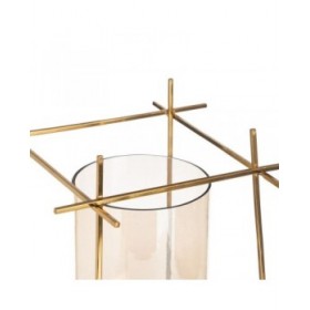 Portacandele Marrone Dorato Legno Cristallo Acciaio 24 x 24 x 26 cm