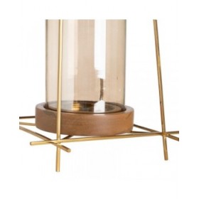 Portacandele Marrone Dorato Legno Cristallo Acciaio 24 x 24 x 26 cm