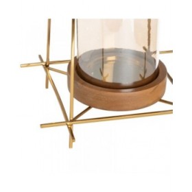 Portacandele Marrone Dorato Legno Cristallo Acciaio 24 x 24 x 26 cm