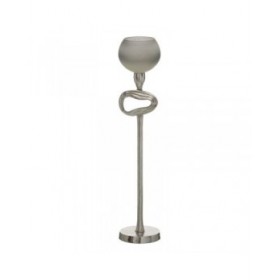 Portacandele Grigio Argentato Alluminio Cristallo 11 x 11 x 56 cm