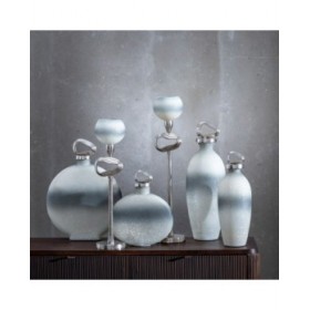 Portacandele Grigio Argentato Alluminio Cristallo 11 x 11 x 56 cm