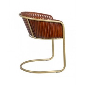 Sedia da Sala da Pranzo Marrone Dorato Pelle Ferro 55 x 53 x 74 cm