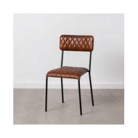 Sedia da Sala da Pranzo Marrone Nero Pelle Ferro 45 x 53 x 86 cm