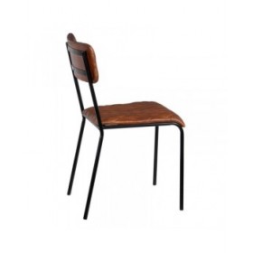 Sedia da Sala da Pranzo Marrone Nero Pelle Ferro 45 x 53 x 86 cm