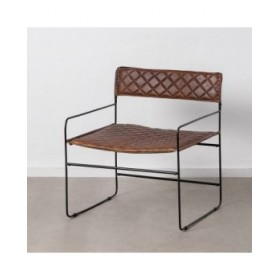 Sedia da Sala da Pranzo Marrone Nero Pelle Ferro 76 x 75 x 89 cm