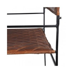 Sedia da Sala da Pranzo Marrone Nero Pelle Ferro 76 x 75 x 89 cm