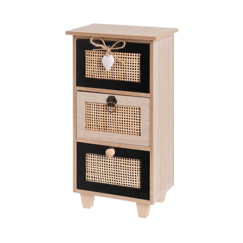 Scatola-Portagioie HEARTS Bianco Nero Naturale Canna Plastica Legno MDF 17 x 11 x 32 cm