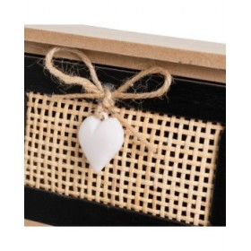 Scatola-Portagioie HEARTS Bianco Nero Naturale Canna Plastica Legno MDF 17 x 11 x 32 cm