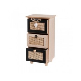 Scatola-Portagioie HEARTS Bianco Nero Naturale Canna Plastica Legno MDF 17 x 11 x 32 cm