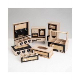Scatola-Portagioie HEARTS Bianco Nero Naturale Canna Plastica Legno MDF 17 x 11 x 32 cm