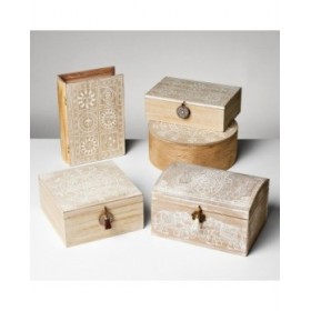 Set di Cestini Bianco Naturale Legno MDF 20 x 20 x 10 cm