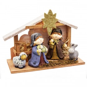 Decorazione Natalizia Multicolore Legno Ceramica Natività/Presepe 27,5 x 12 x 20 cm (4 Pezzi)
