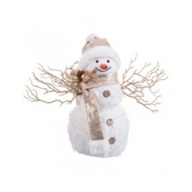 Decorazione Natalizia Bianco Oro Pupazzo di Neve 24 x 16 x 28 cm