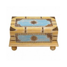 Baule Alexandra House Living Giallo Azzurro Legno di mango 28 x 27 x 50 cm Stile artigianale