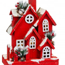 Decorazione Natalizia Rosso Legno Casa 24 x 13 x 33 cm