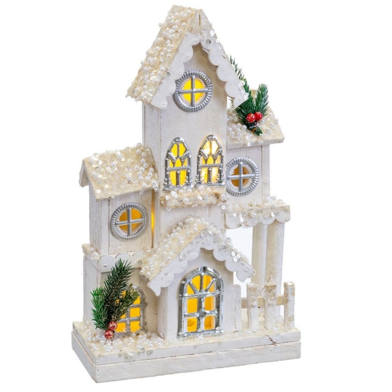 Decorazione Natalizia Bianco Legno Casa 24 x 11 x 39 cm