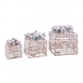 Decorazione Natalizia Naturale Metallo Plastica Fibra Pacco Regalo 25 x 25 x 36 cm (3 Unità)