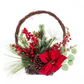 Decorazione Natalizia Rosso Multicolore Rattan Plastica Ananas Cestino 43,18 cm