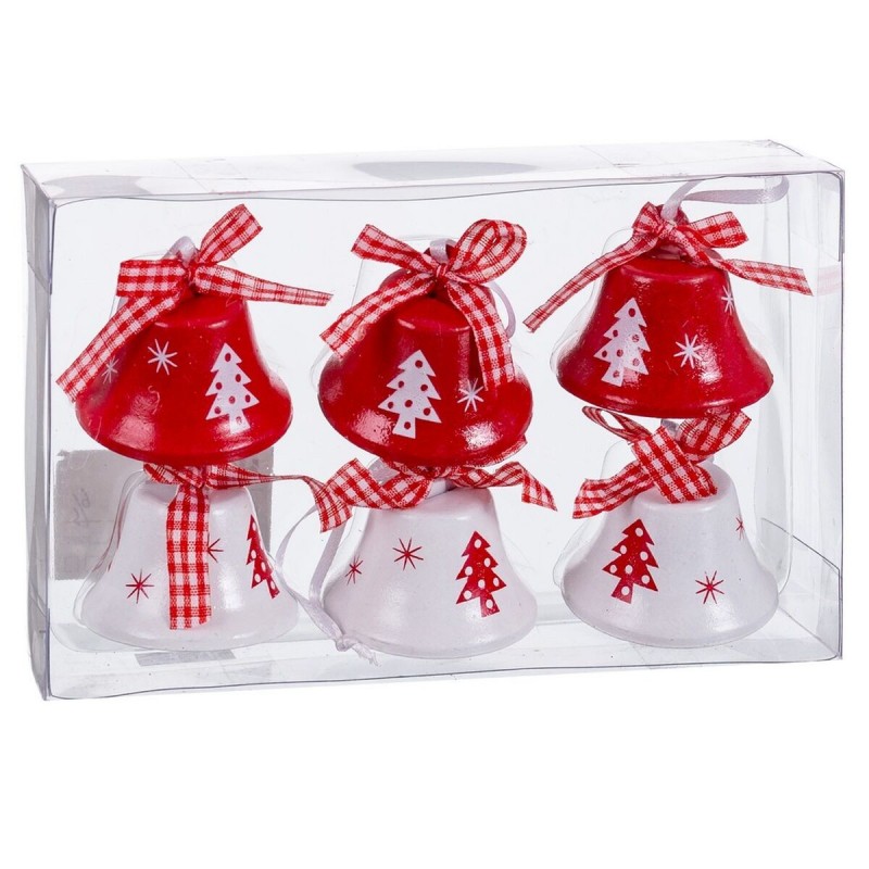Decorazione Natalizia Bianco Rosso Metallo Campana 4,5 cm (6 Unità)