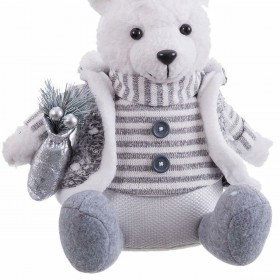 Decorazione Natalizia Bianco Grigio Sabbia Tessuto Orso polare 10 x 13 x 28 cm