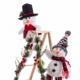 Decorazione Natalizia Multicolore Legno Tessuto Pupazzo di Neve 30 x 15 x 76 cm