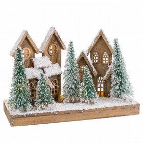 Decorazione Natalizia Bianco Verde Naturale Legno Plastica Paese 45 x 18 x 30 cm