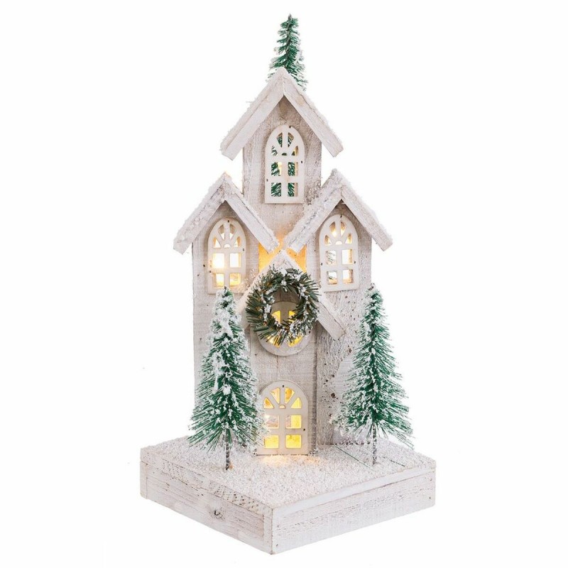 Decorazione Natalizia Bianco Verde Legno Plastica Paese 16 x 16 x 38 cm
