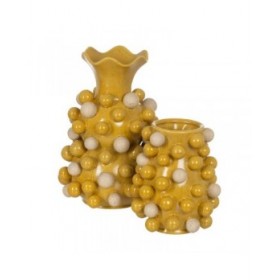 Vaso Giallo Bianco Ceramica 28,3 x 28,3 x 39,7 cm