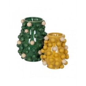 Vaso Giallo Bianco Ceramica 21 x 21 x 26 cm